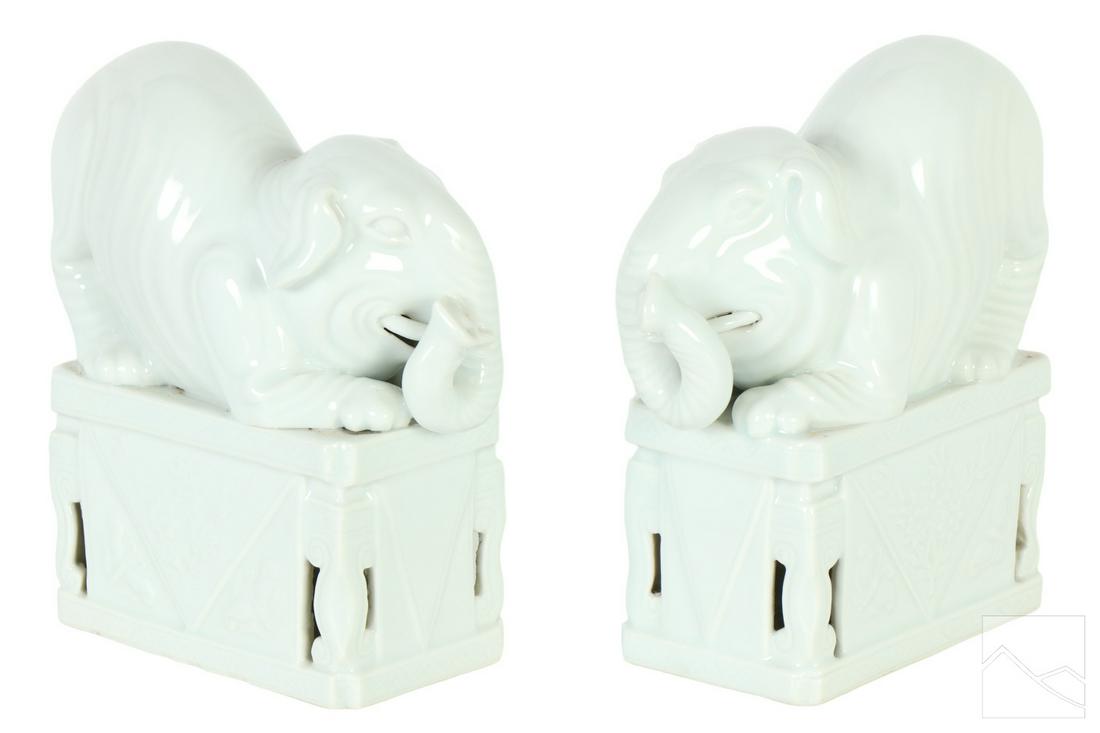 Chinese Blanc de Chine Porcelain Elephant Statues (1 of 5)