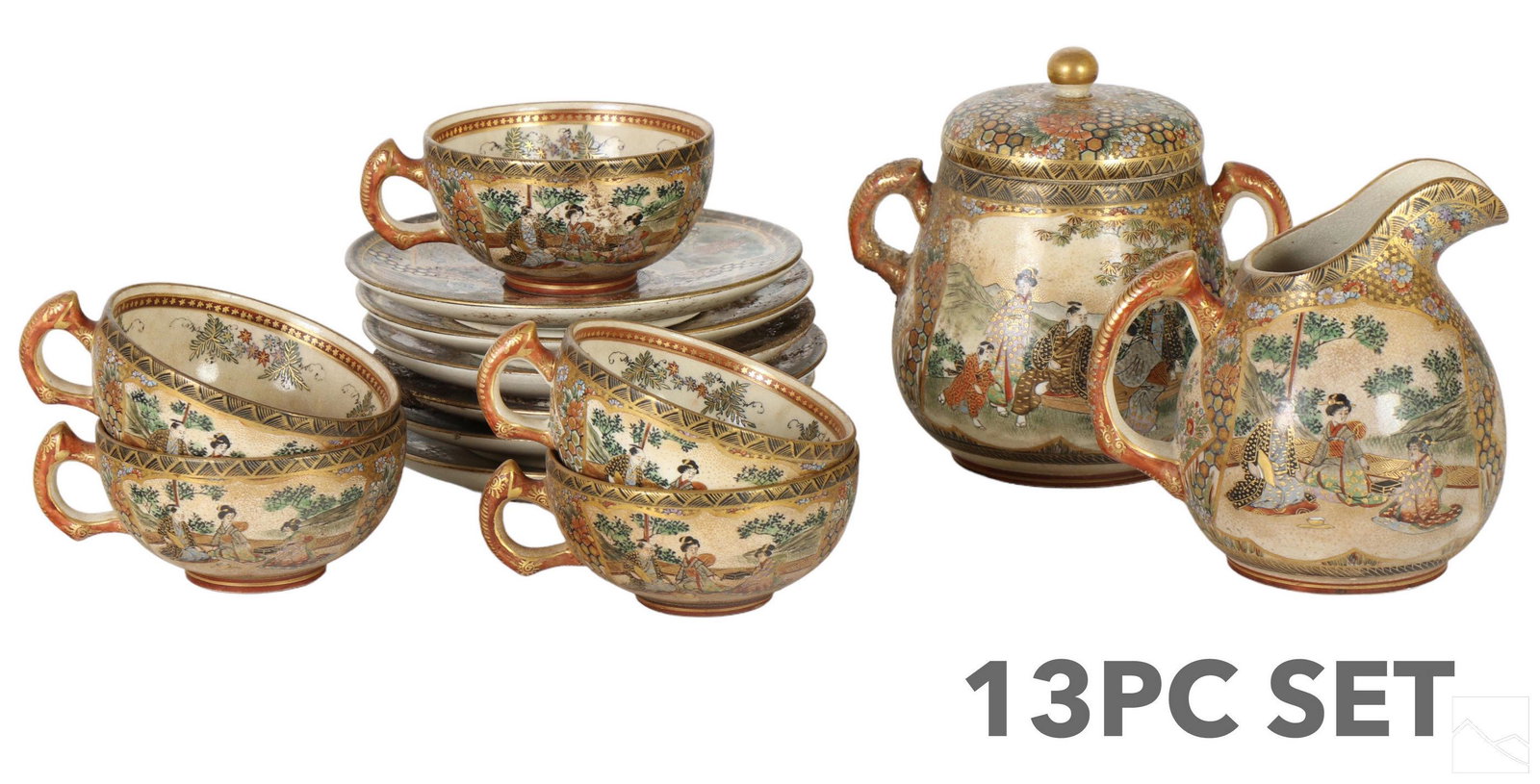 Japanese Satsuma Porcelain Antique 13pc Tea SET (1 of 7)