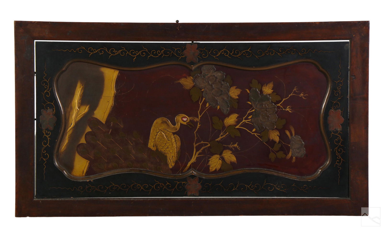 Japanese Red Lacquered Wood Foliate Peacock Screen (1 of 4)