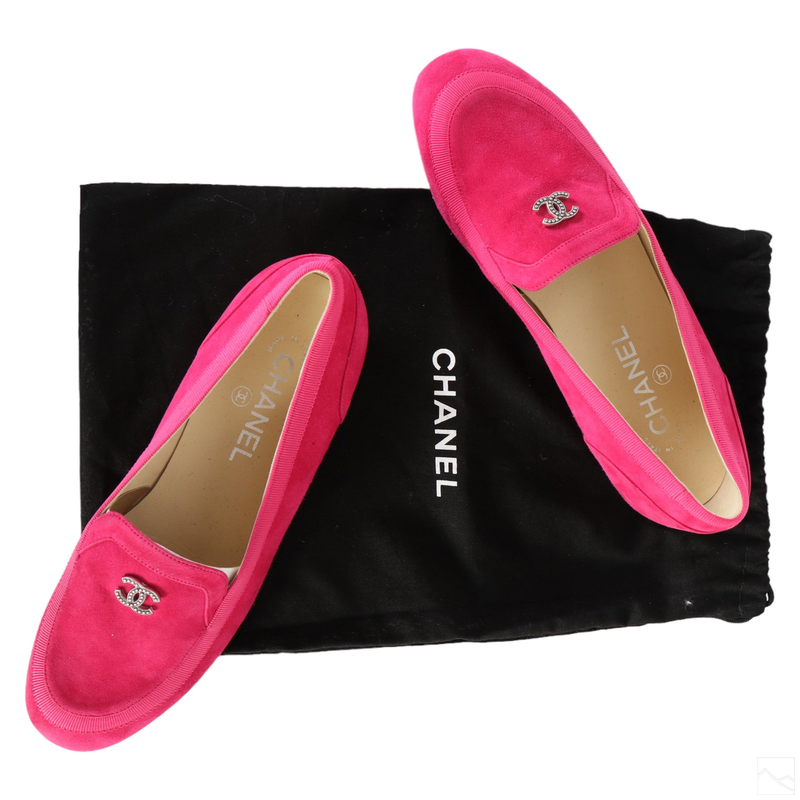 Chanel Ladies Designer Hot Pink Suede Loafer Shoes (1 of 9)