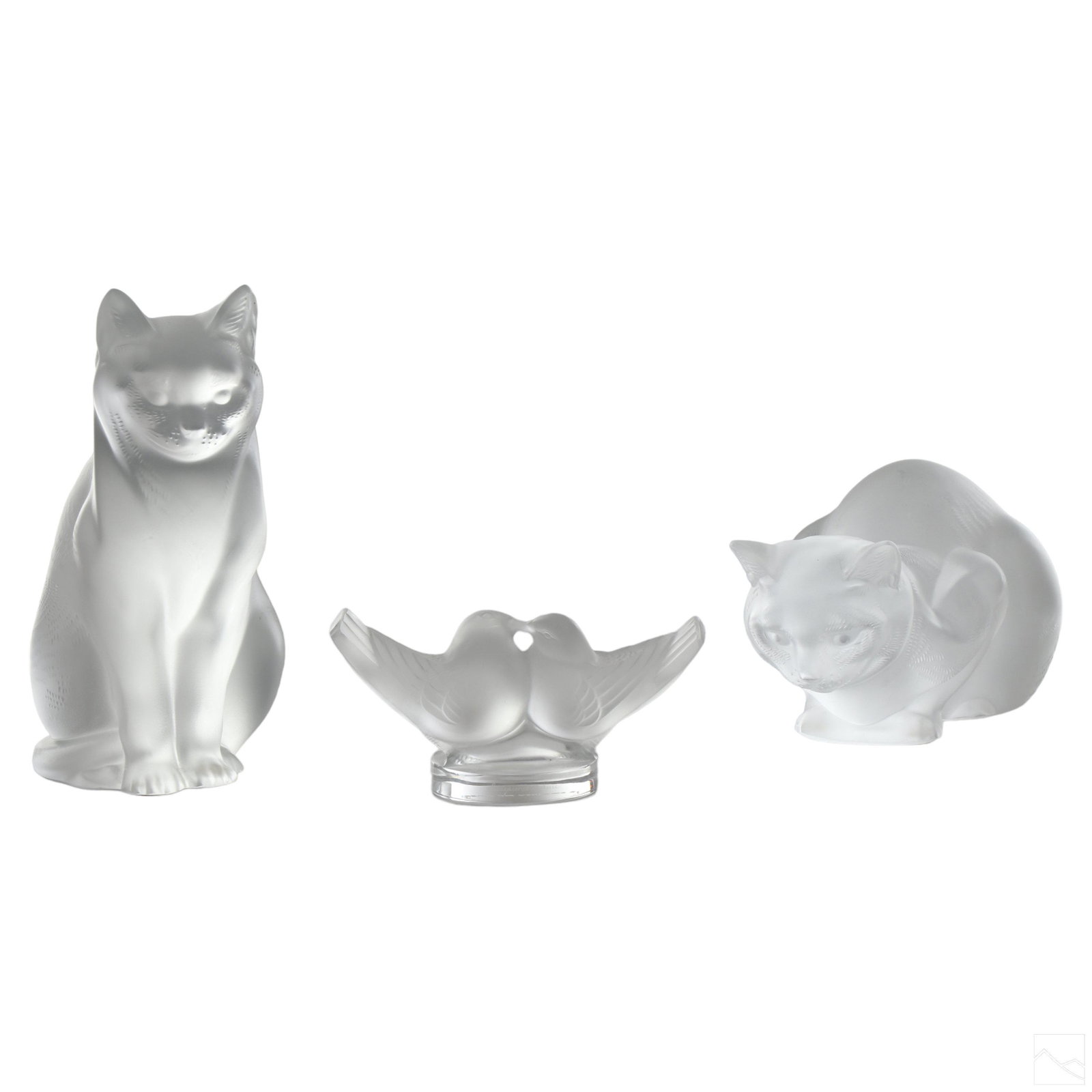 Lalique Art Crystal Cats & Lovebirds Sculpture LOT (1 of 8)