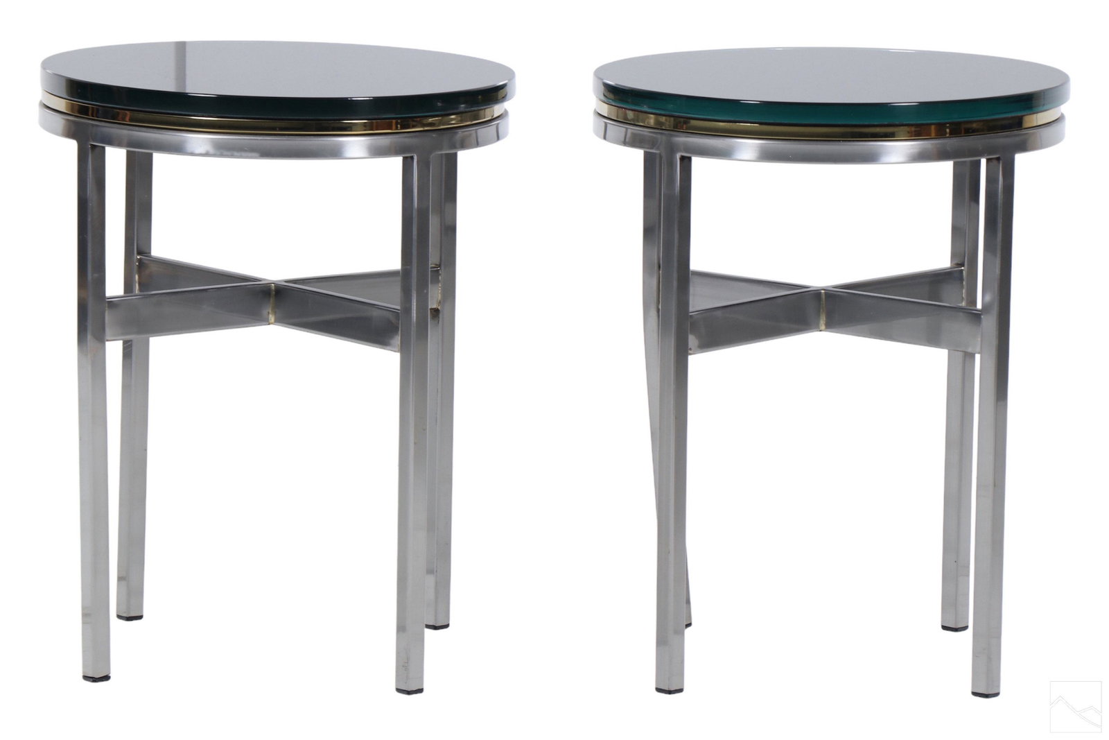 Mid Century Modern Satin Steel & Brass Side Tables (1 of 5)
