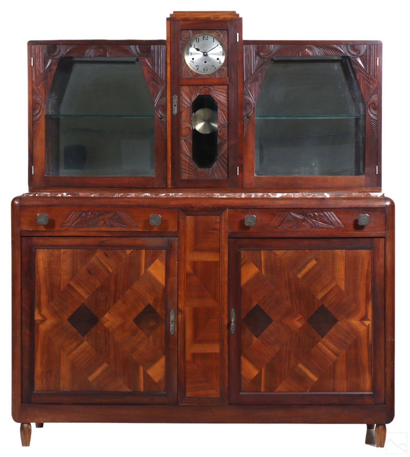 Art Deco Moderne Tiered Wooden Cabinet Bar & Clock (1 of 16)