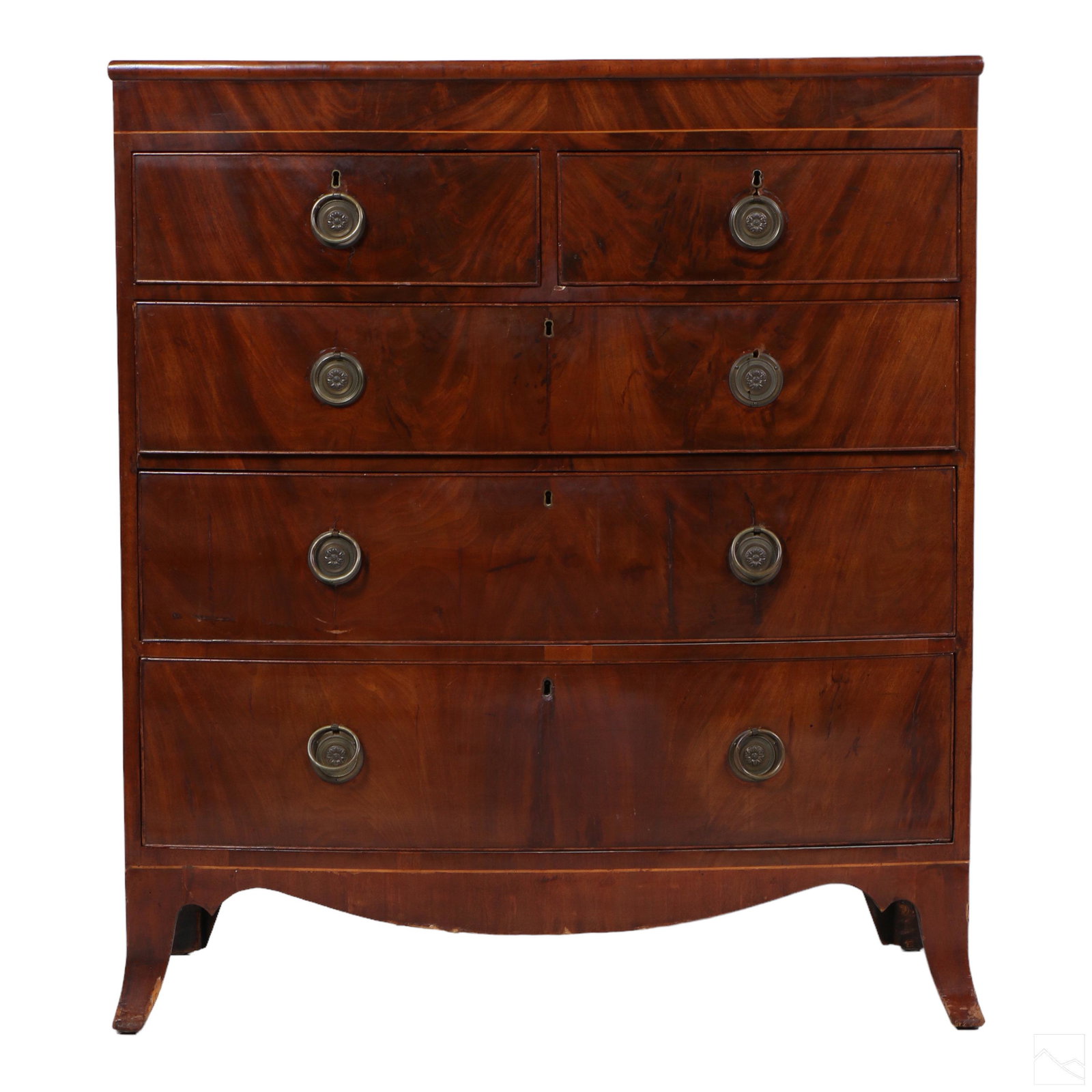 Queen Anne 19C. Antique Mahogany Wood Veneer Chest (1 of 7)