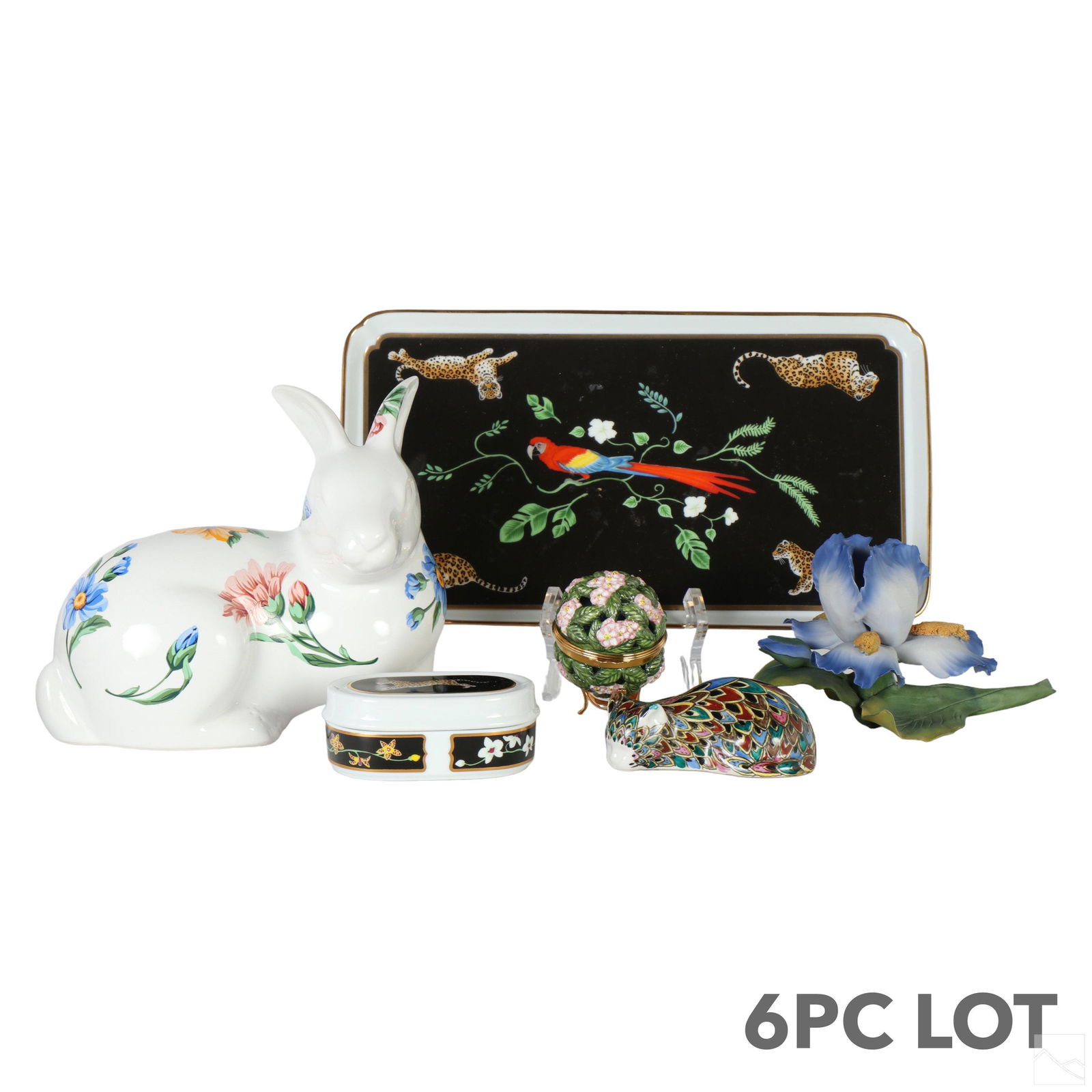 Porcelain & Enamel Platter Boxes Figurines 6pc LOT (1 of 6)
