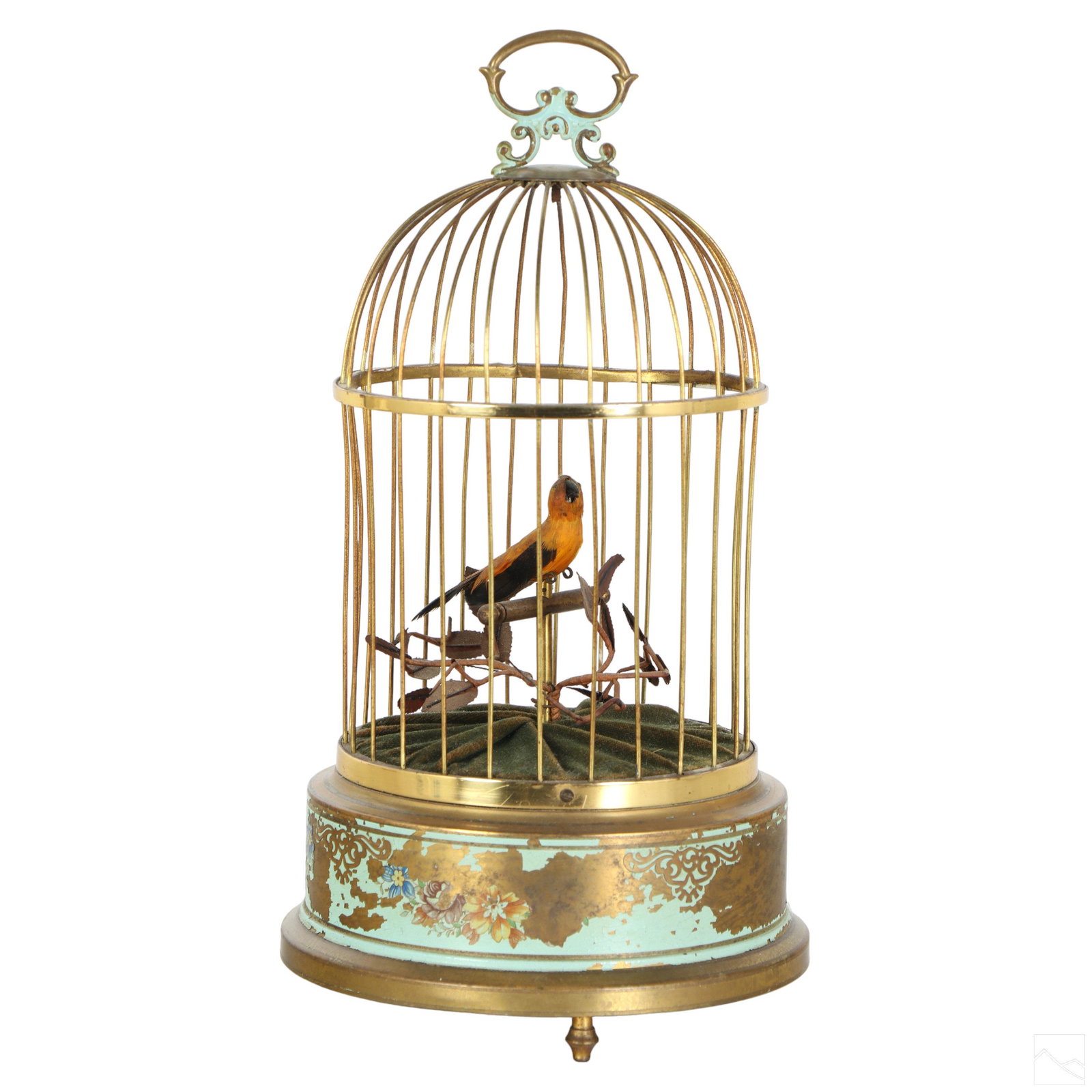 German Vintage Singing Automaton Bird & Brass Cage (1 of 5)