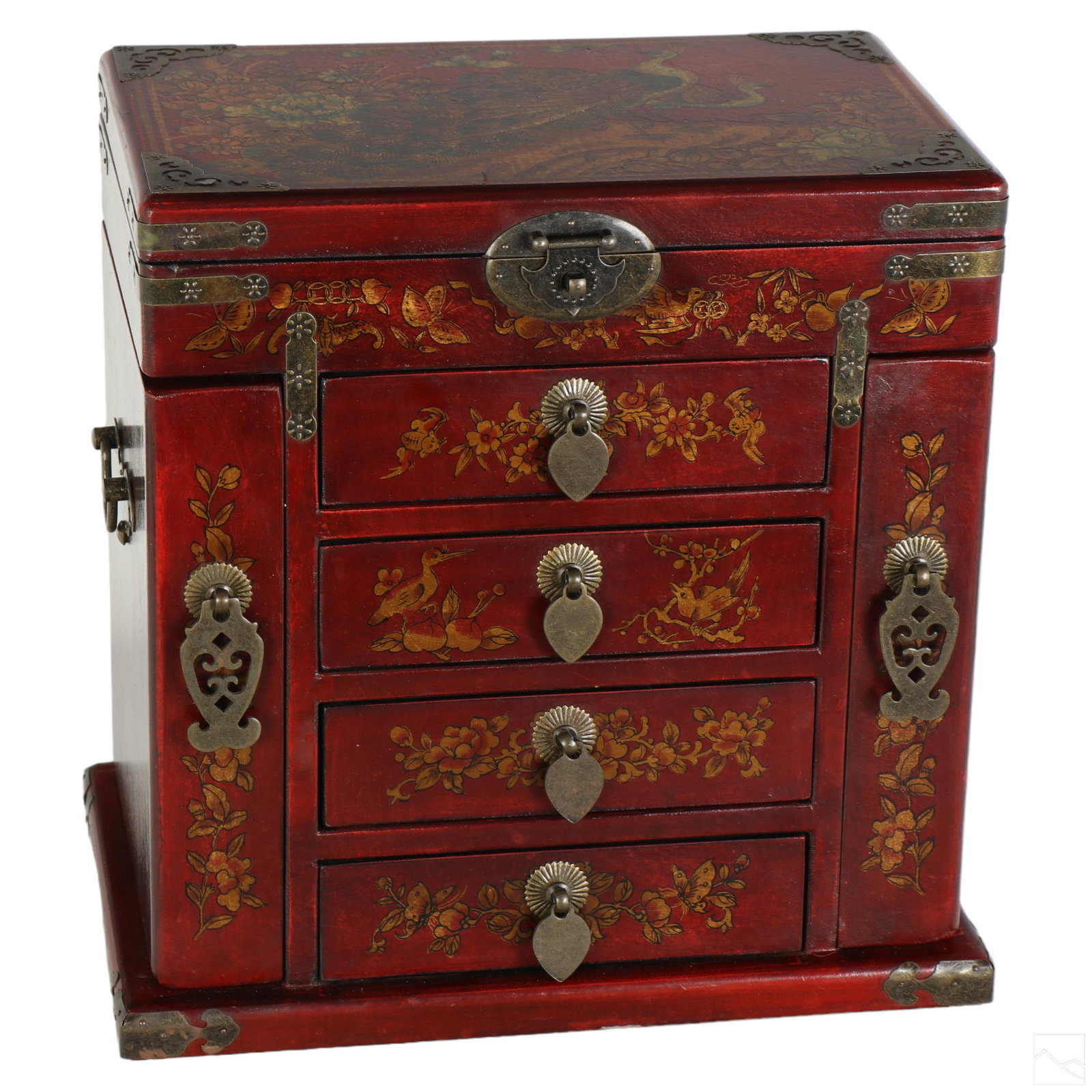 Chinese Red Lacquer Wood Jewelry Storage Chest Box (1 of 8)
