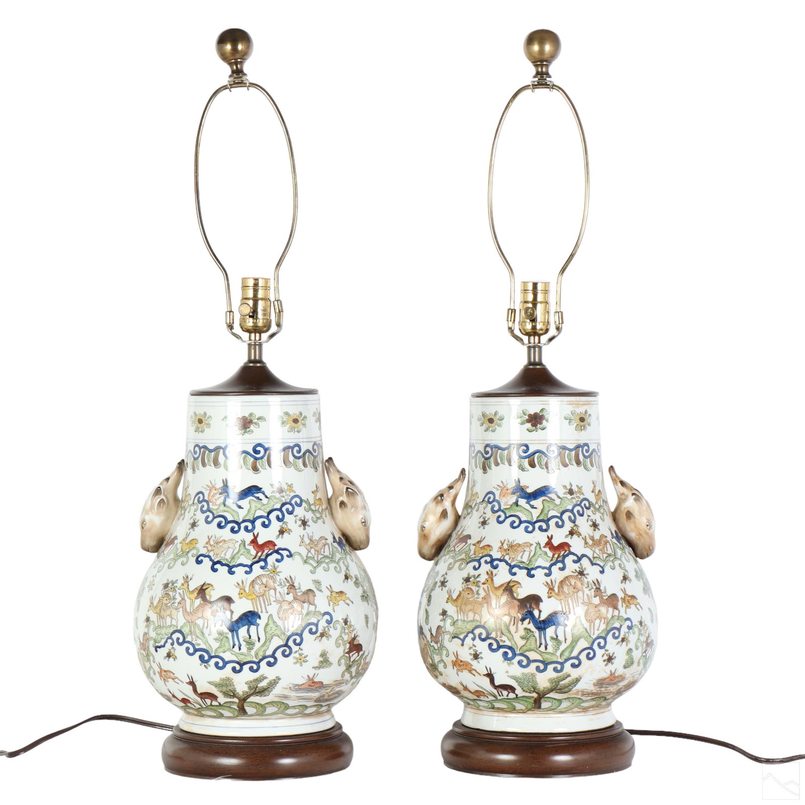 Chinese Faience Porcelain Wildlife Deer Stag Lamps (1 of 10)