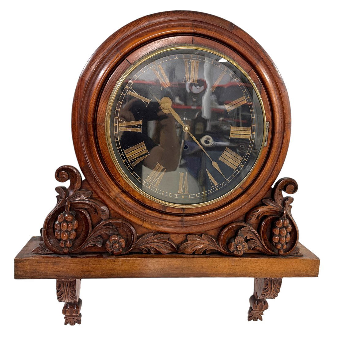 19C. Antique Ornate Wooden Hanging Wall Case Clock (1 of 8)