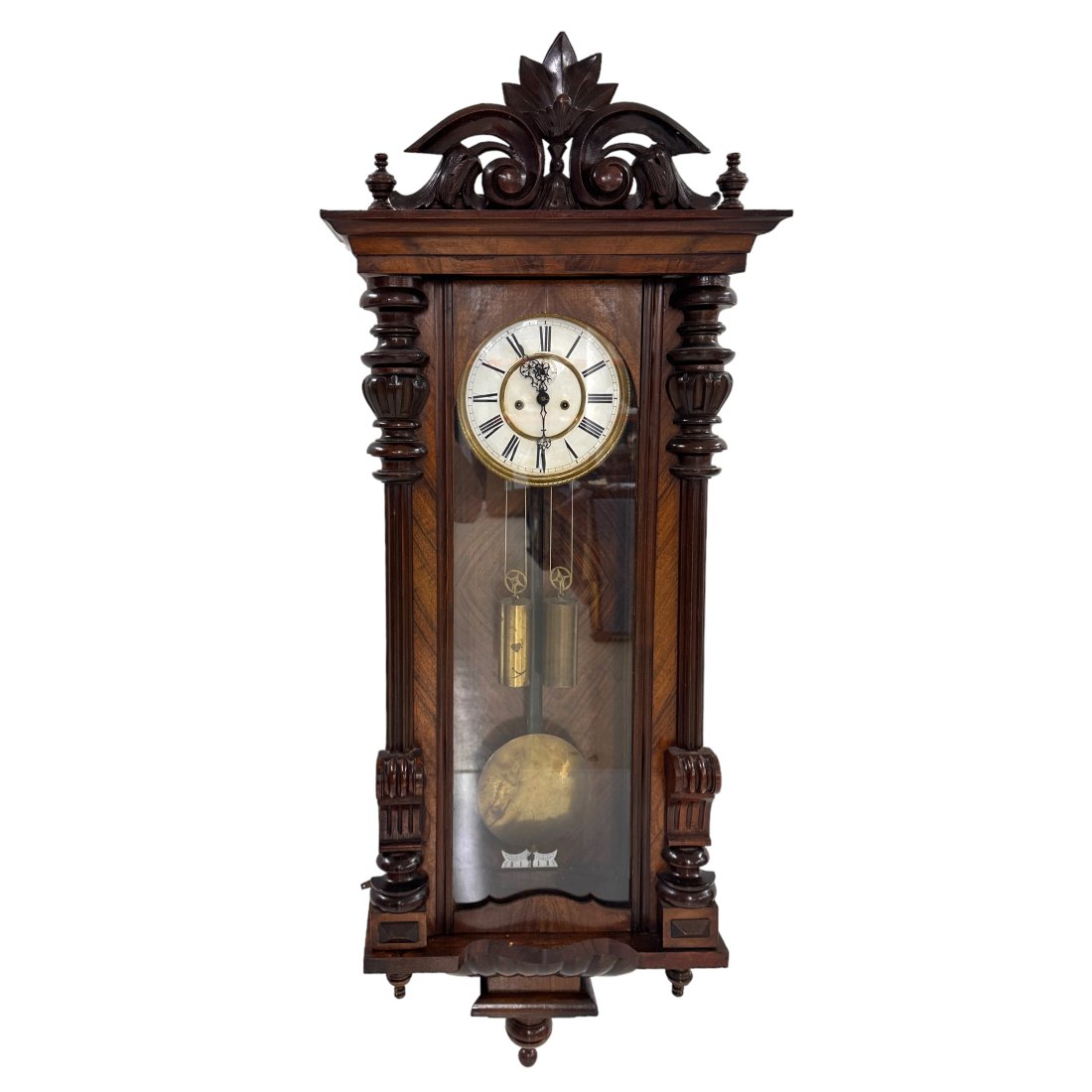Antique Wood & Glass Regulator Case Wall Clock (1 of 7)