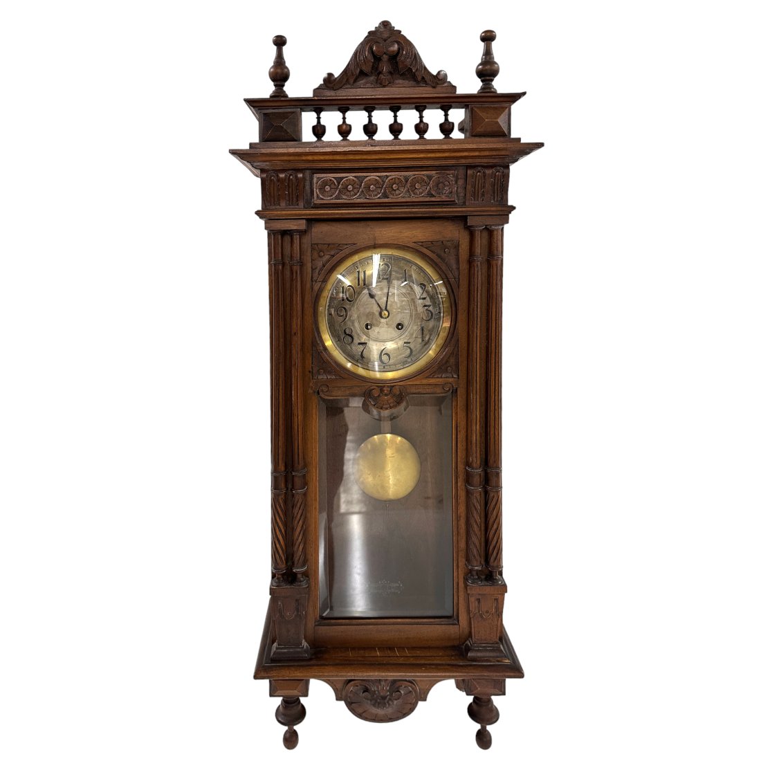 Antique Wood & Glass Regulator Case Wall Clock (1 of 7)