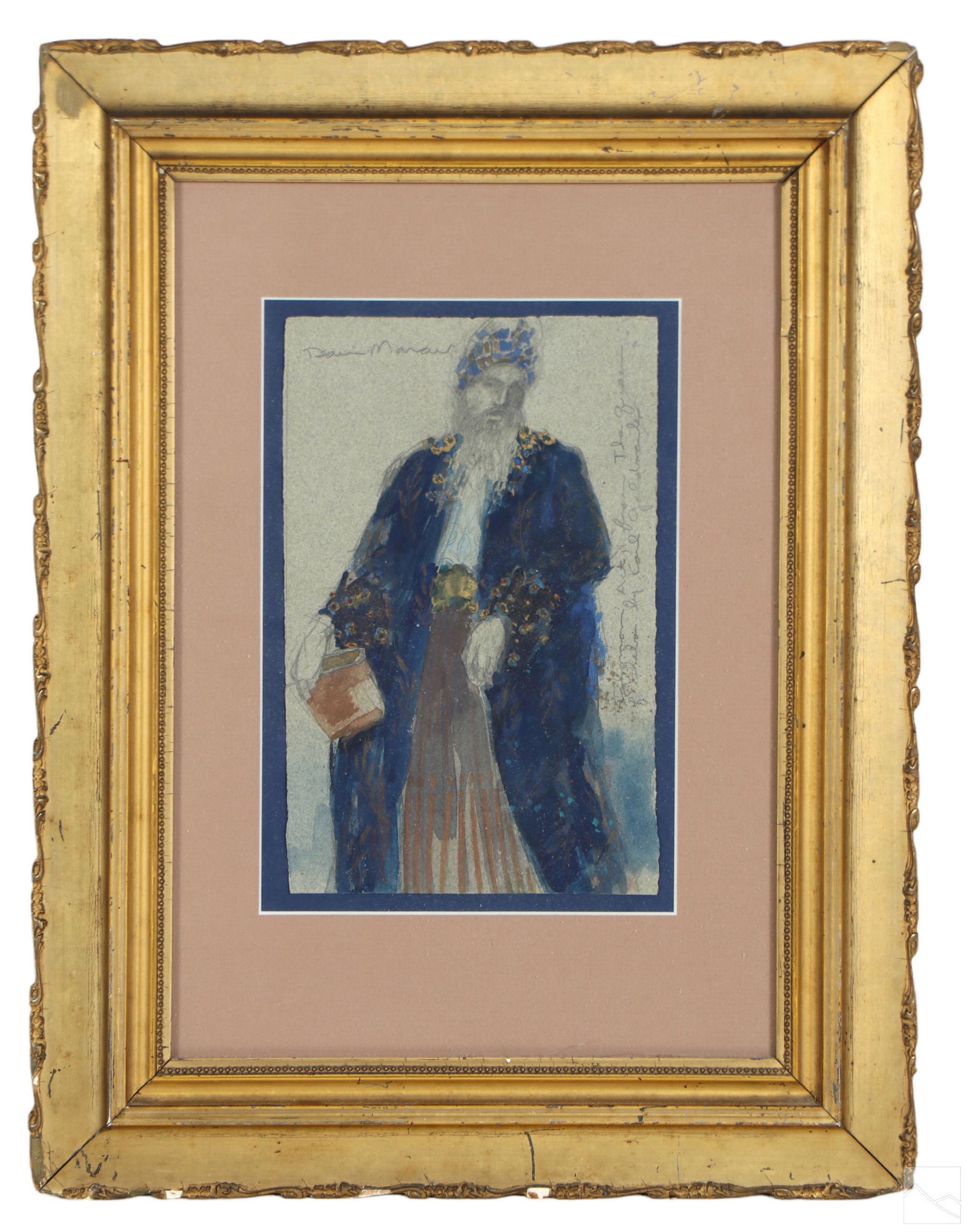 Orientalist King Solomon Figural Graphite Painting (1 of 4)