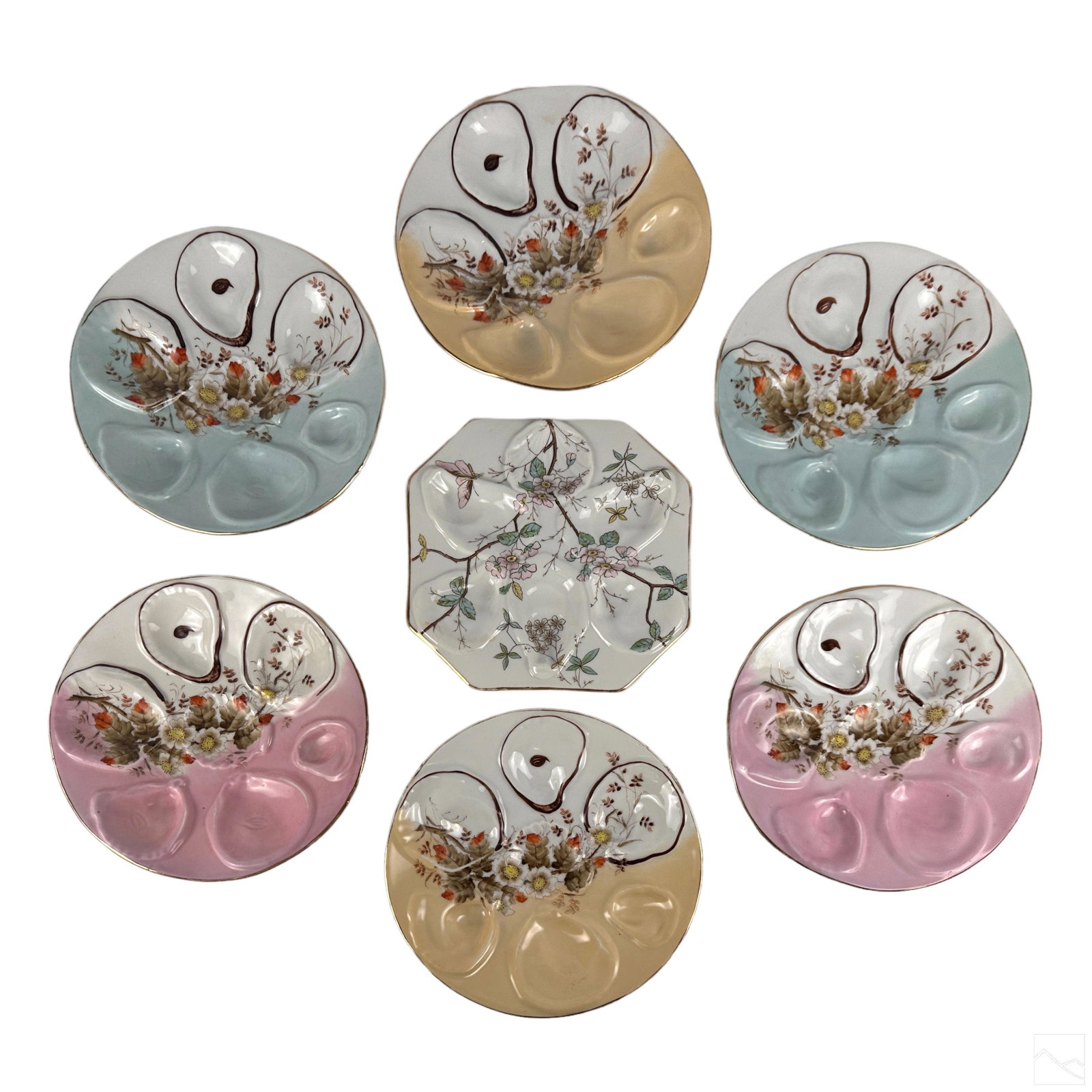 Limoges French Porcelain Gilded Oyster Plates LOT (1 of 4)