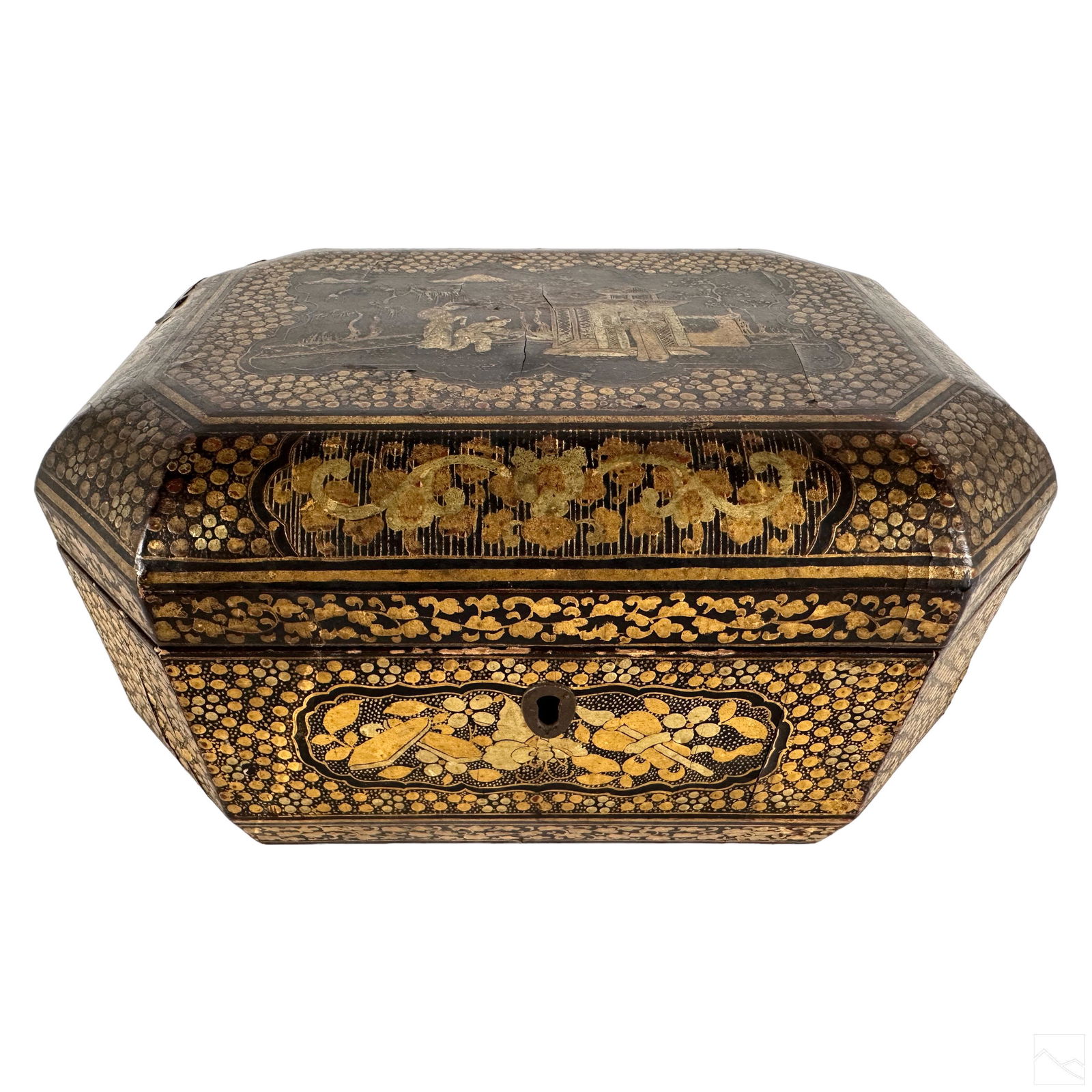 Chinese Antique Gold & Black Lacquered Sewing Box (1 of 7)