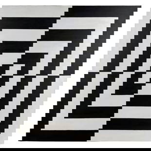 Tim Ray Fisher b.1969 Kinetic Optical Art Painting: Tim Ray Fisher (American, born 1969). An original acrylic painting on canvas. A modern kinetic Op Art work in symmetrical geometric black and white lines and patterns. Artist signature to verso T