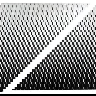 Tim Ray Fisher b.1969 Kinetic Optical Art Painting: Tim Ray Fisher (American, born 1969). An original acrylic painting on canvas. A modern kinetic Op Art work in symmetrical geometric black and white lines and patterns. Artist signature to verso T