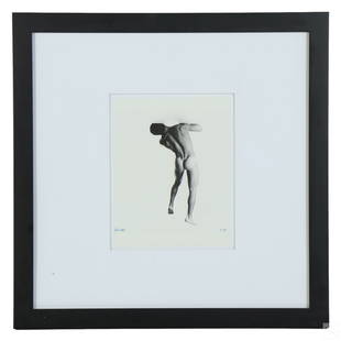 Joe Ziolkowski b.1960 Nude LE Erotic Gelatin Print: Joe Ziolkowski (American, born 1960). A limited edition fine studio art photography silver gelatin print. A black and white figural work depicting a nude male figure pushing against a ceiling.