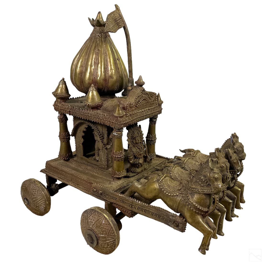 Indo Persian Metal Wheeled Horse & Carriage Statue (1 of 7)