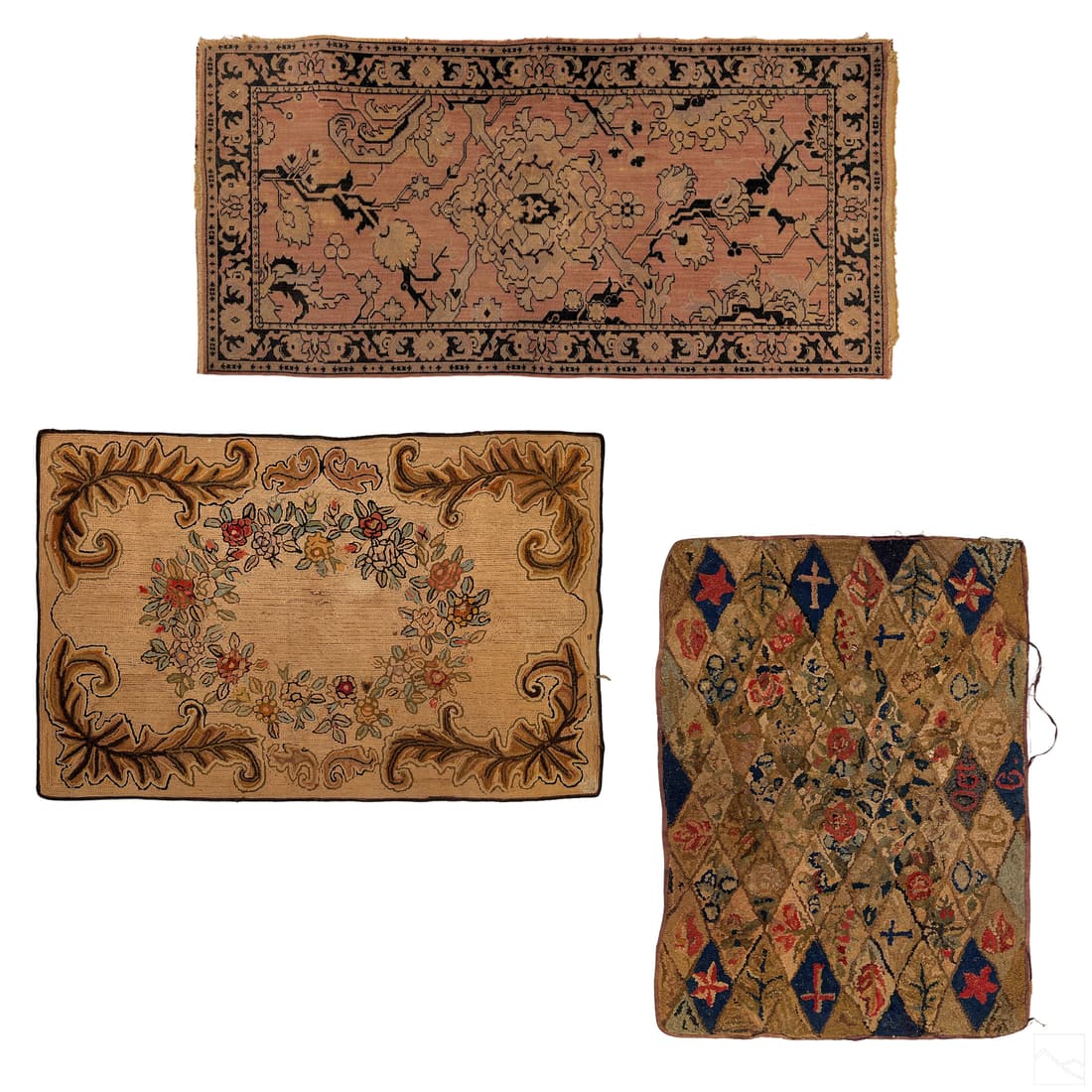 Antique Artisan Hand Made Hooked & Floor Rugs LOT (1 of 10)