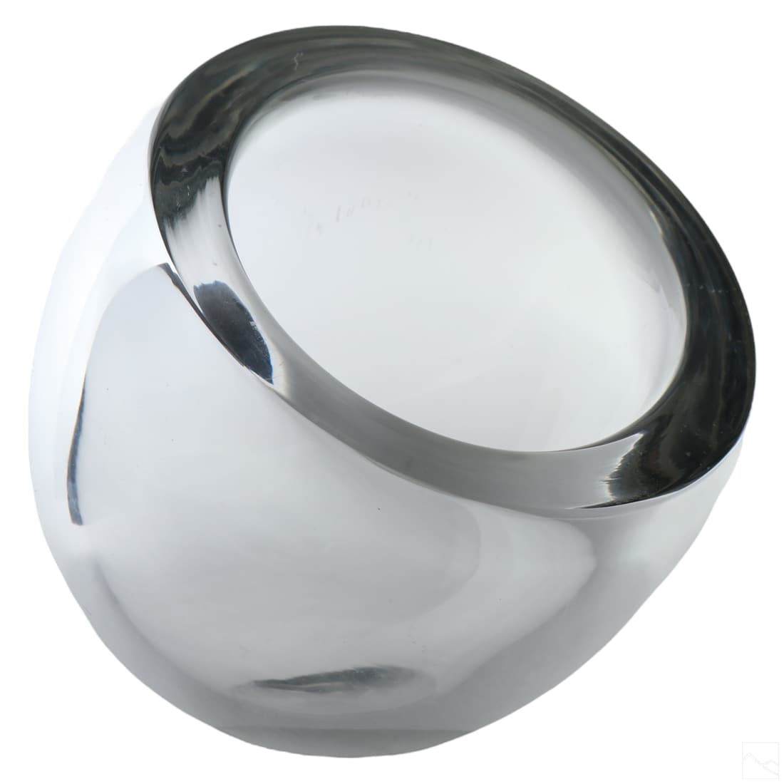 Murano Barbini Modernist Venetian Art Glass Bowl: A Murano Italian art glass bowl designed by Alfredo Barbini (1912-2007). Mid Century Modern Space Age Minimalist design with a clear, round, hollowed out, demilune form body and flat bottom for displa