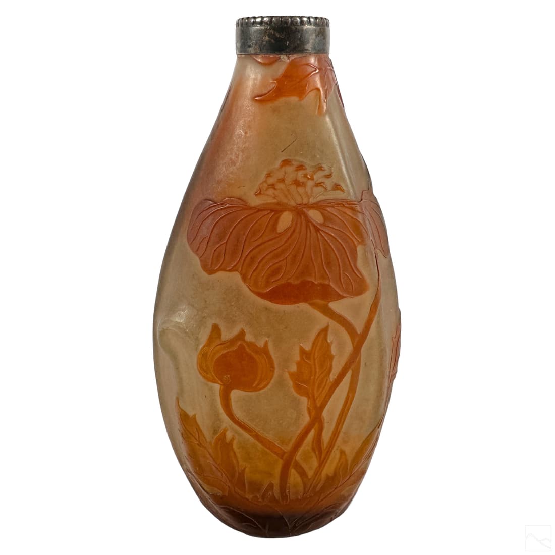 Galle Art Nouveau Cameo Glass Vase with Silver Rim (1 of 6)