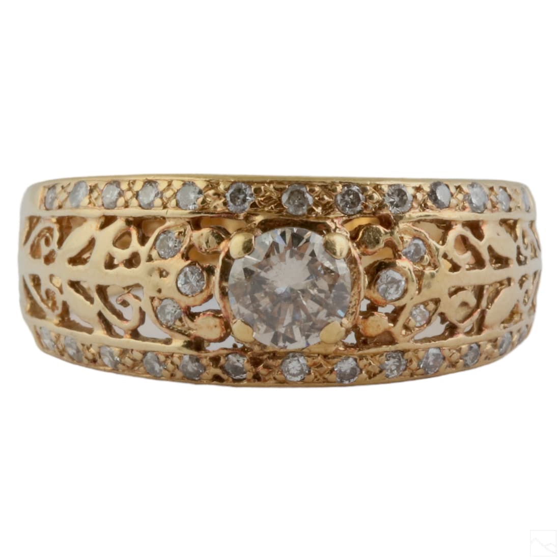 18K Yellow Gold & Diamonds Sz 6 Filigree Ring 4.4g (1 of 7)