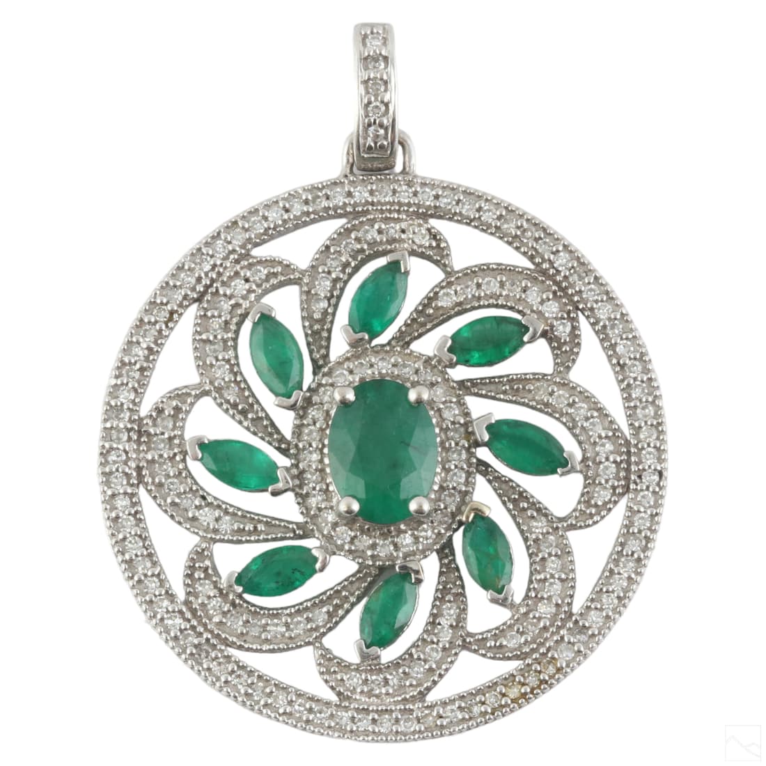 14K White Gold Diamond & Emerald Designer Pendant (1 of 5)