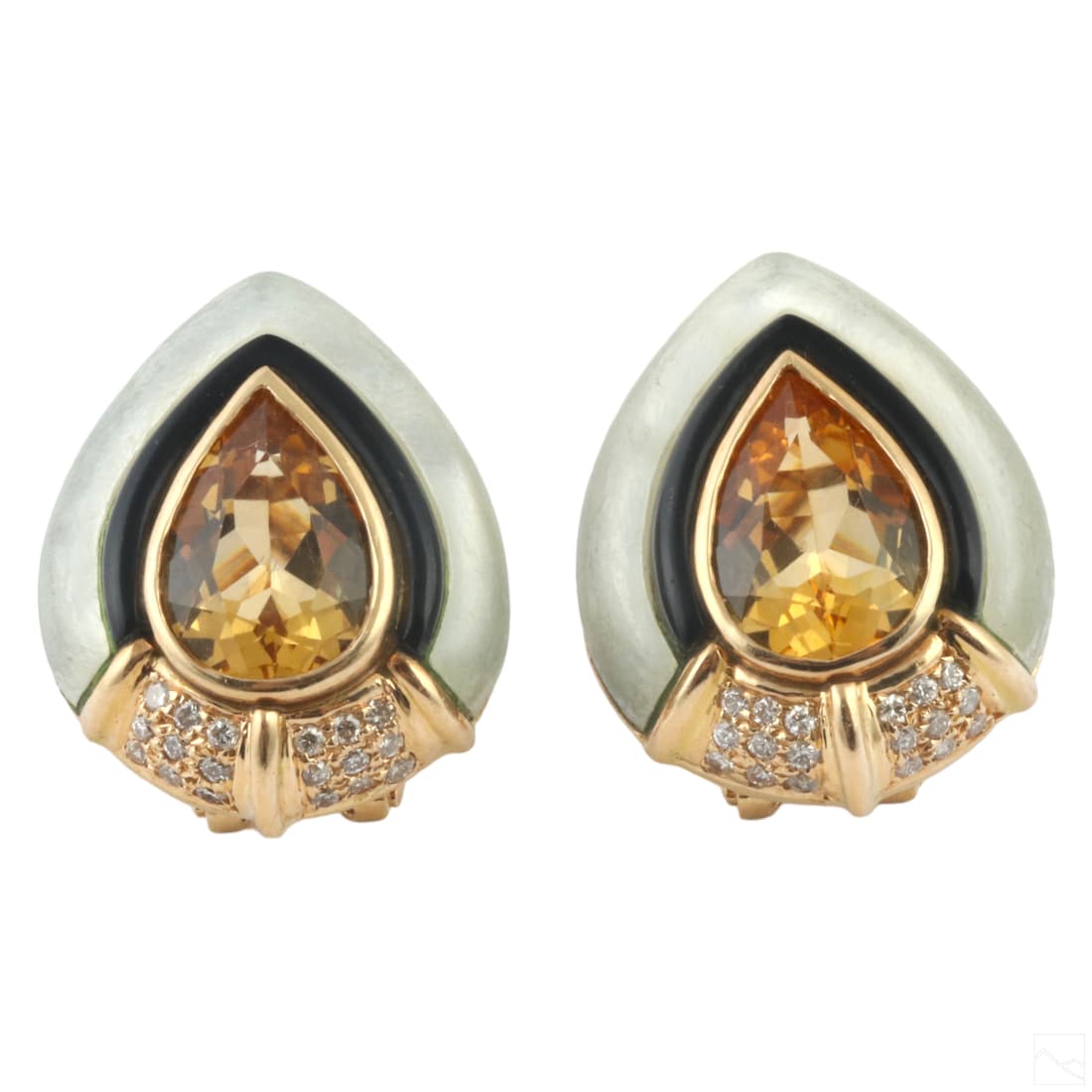 14K Gold Retro Citrine Onyx Diamond & MOP Earrings (1 of 5)