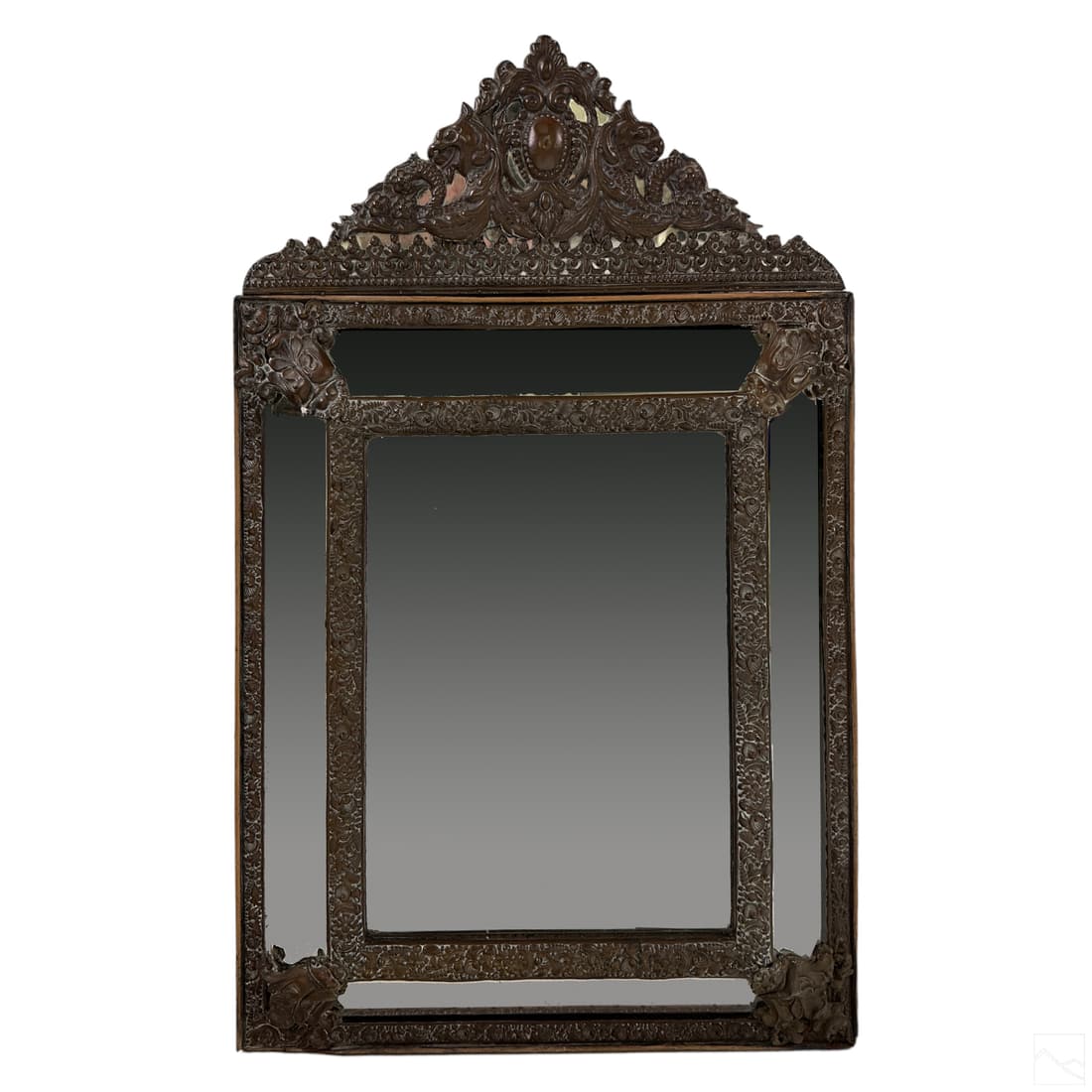 French Brass Antique Repousse Cushion Wall Mirror (1 of 4)