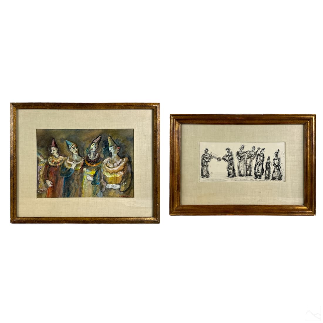 Samuel Brecher 1897-1982 Modernist Clown Paintings (1 of 6)