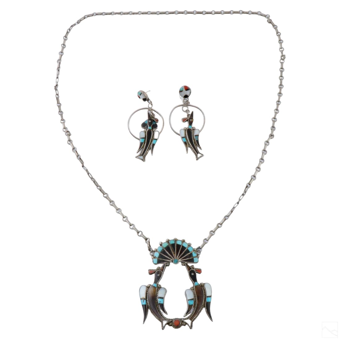 Native Zuni Silver Turquoise Necklace Earrings LOT (1 of 6)