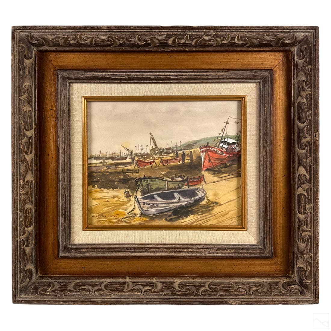 William Stevens 1888-1969 Boats Landscape Painting (1 of 5)