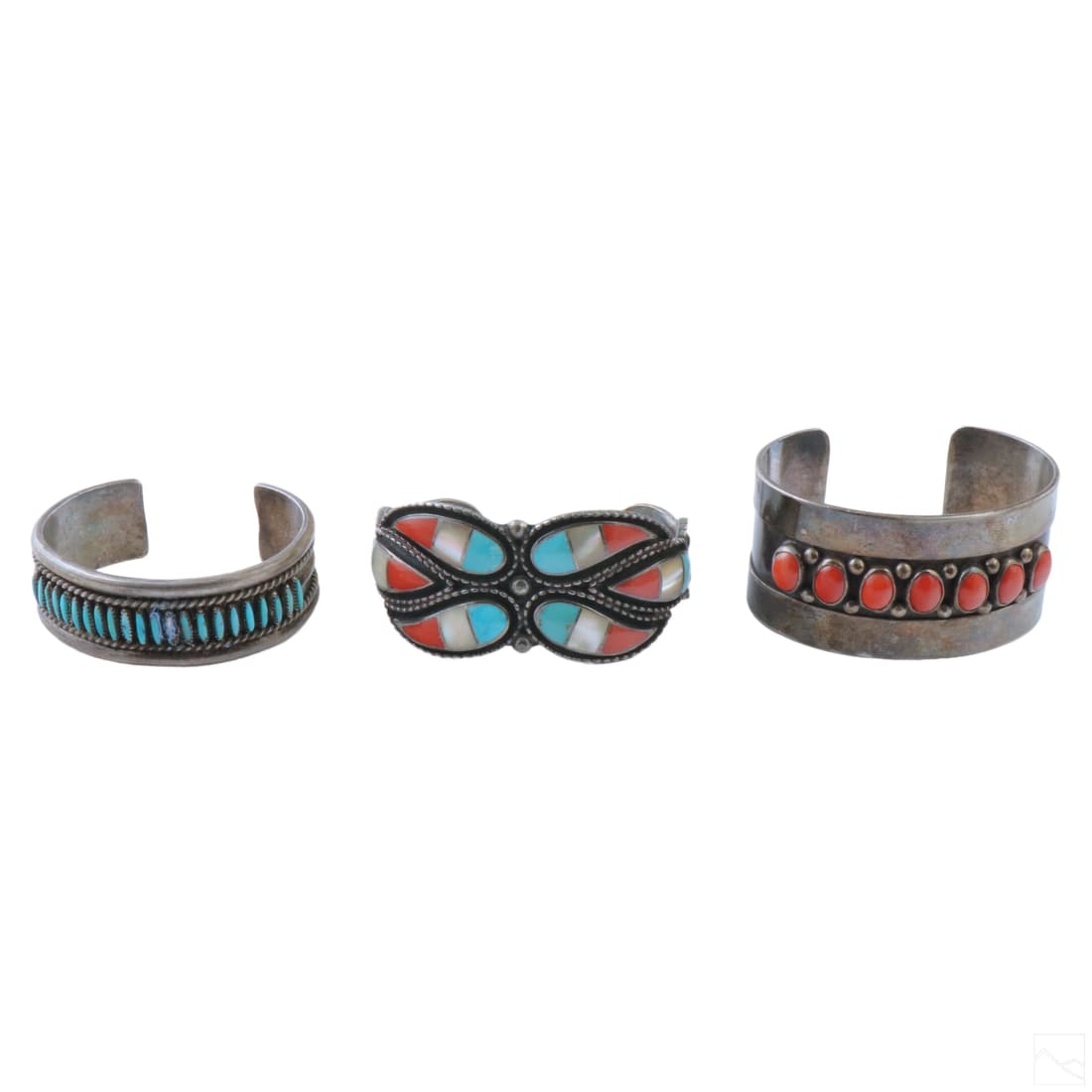 Native American Silver & Turquoise Bracelet 3p LOT (1 of 5)