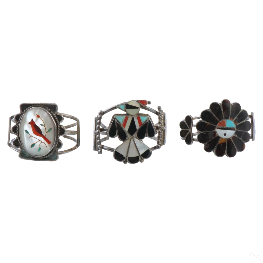 Native American Zuni Silver Inlaid Bracelets LOT (1 of 5)