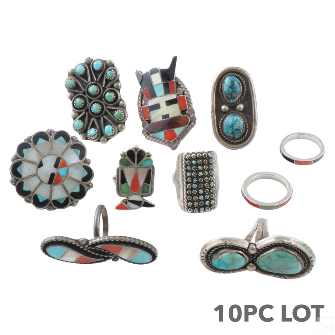 Native American Indian Silver Turquoise Rings 10pc (1 of 4)