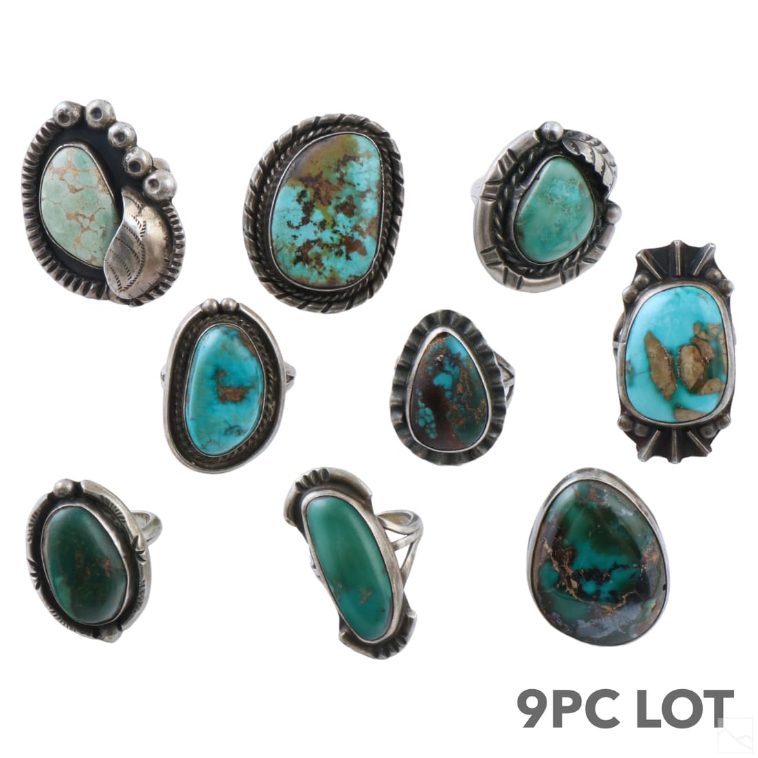 Native American Indian Silver Turquoise Rings 9pc. (1 of 4)
