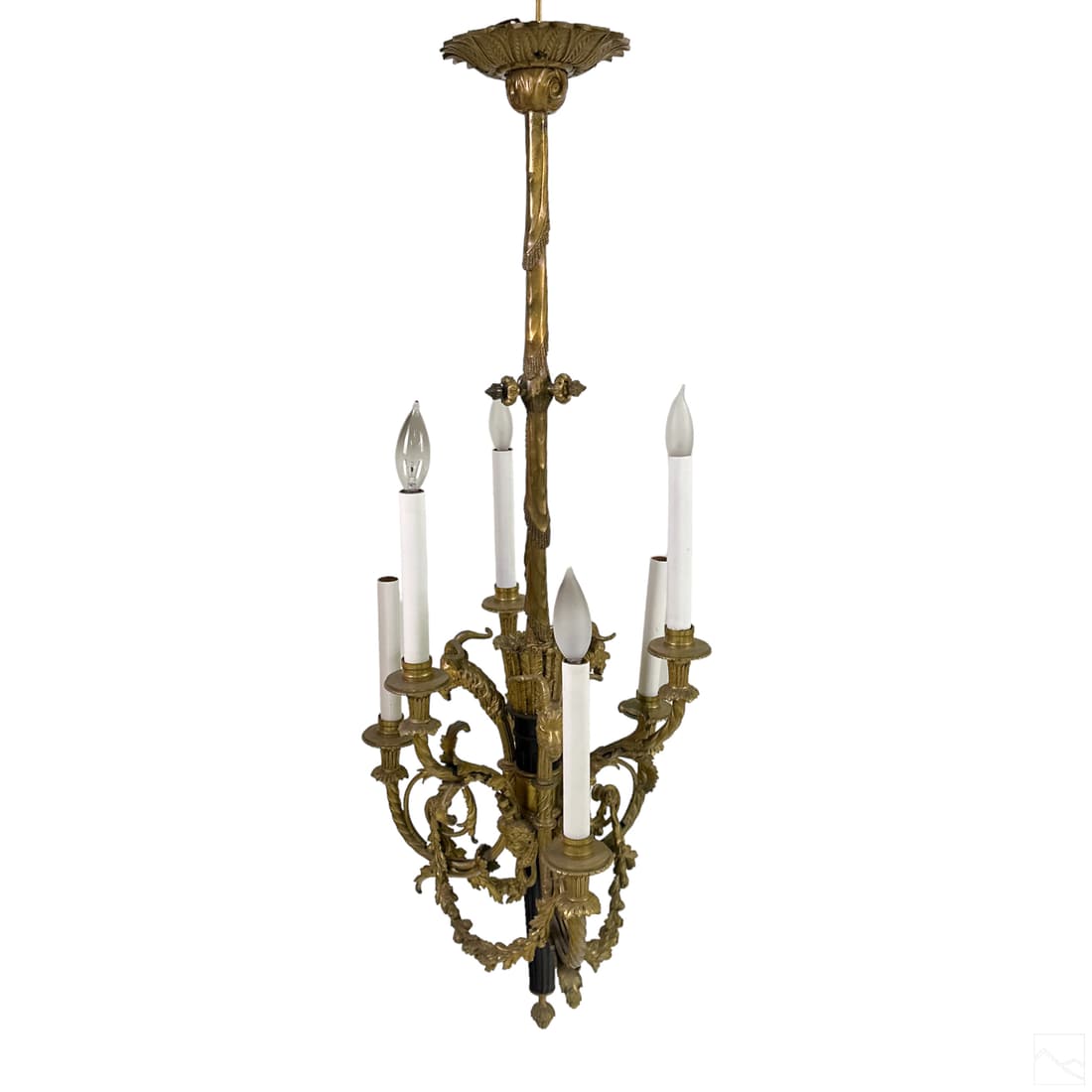 Neoclassical Bronze Rams Heads Six Arm Chandelier (1 of 5)