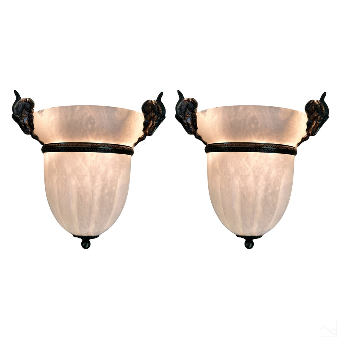 Neoclassical Style Pair Alabaster Ram Head Sconces (1 of 6)