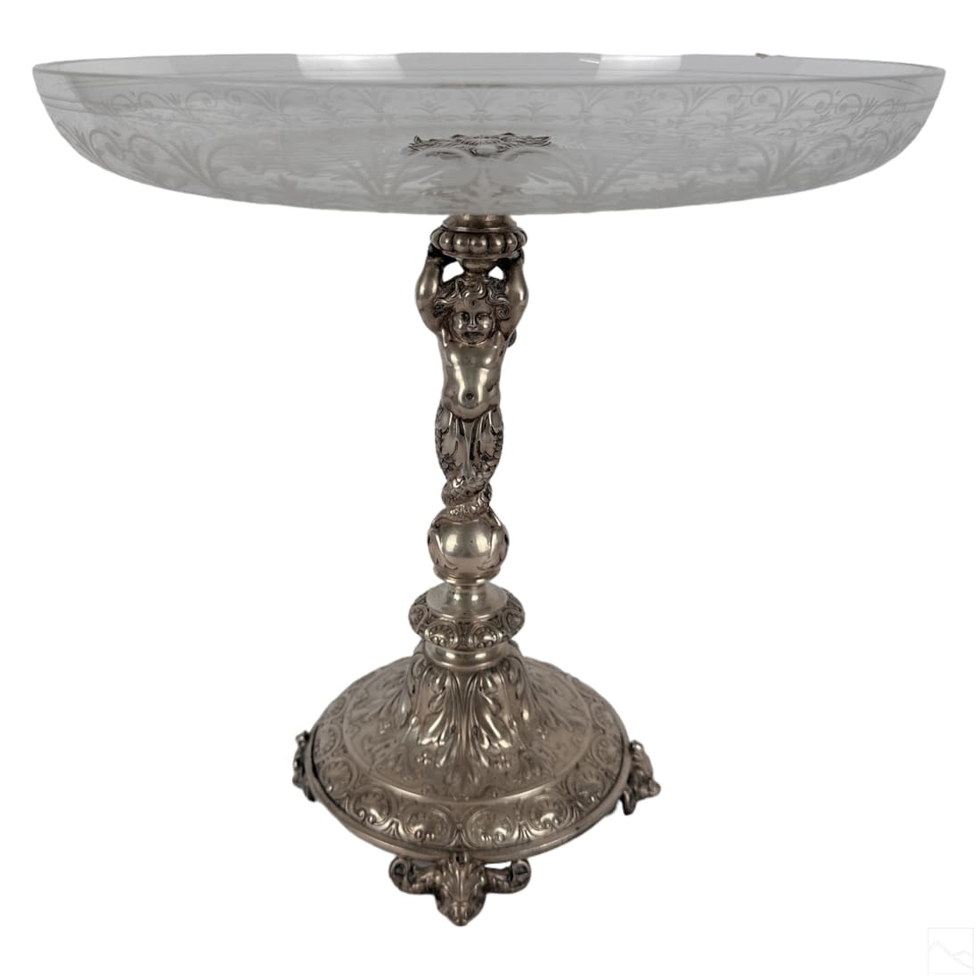 19C Antique Silver & Crystal Mermaid Tazza Compote (1 of 7)