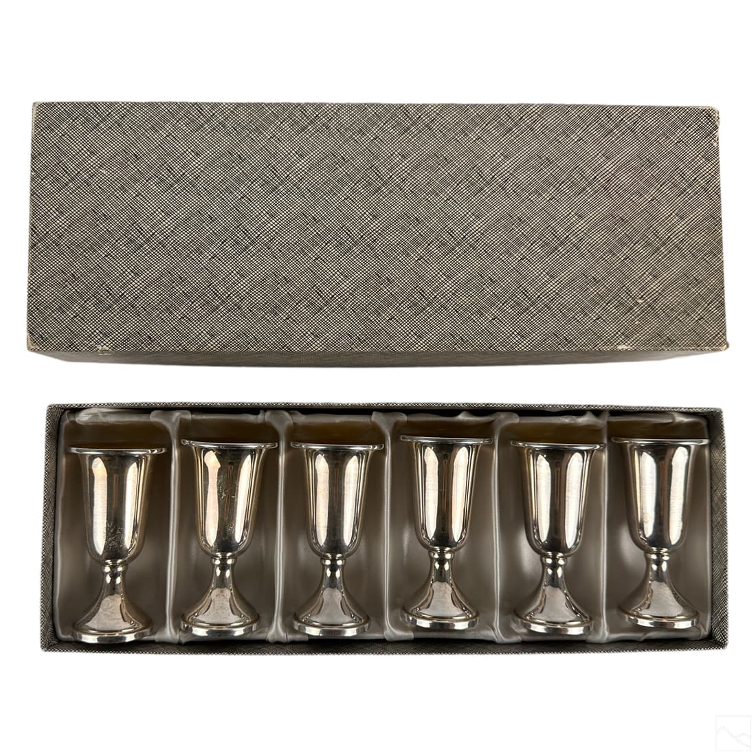 Web 6pc Sterling Silver Cordial Cups & Box 165g. (1 of 4)