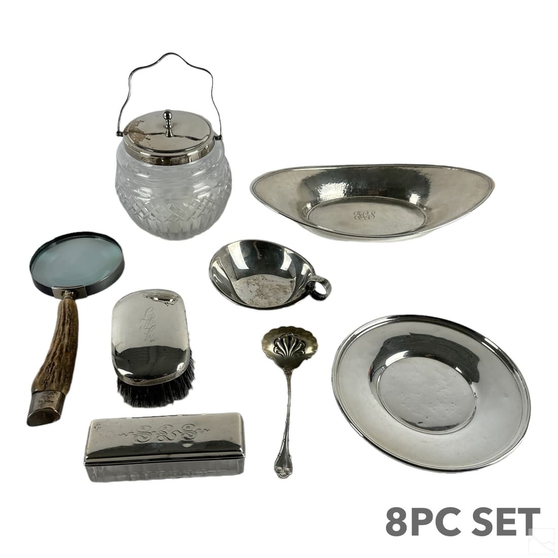 Silver & Glass Vanity Dresser & Desk Curios 8p LOT (1 of 6)