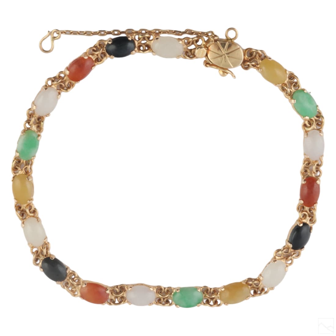 14K Gold Chinese Designer Colored Jade Bracelet 6g (1 of 4)