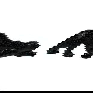 Lalique French Crystal ZEILA Black Panther Statue: A Lalique French crystal sculpture in the Zeila pattern designed by Marie Claude Lalique (1935-2003). Rich black art glass modeled as a stalking panther jungle cat, with a slim silhouette enhanced by
