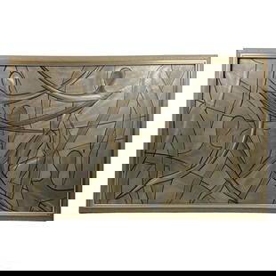 Raymond Karpuska b.1952 Abstract Figural Painting: Raymond Karpuska (American, born 1952). An original mixed media painting on brushed steel. A Modernist figural work depicting a profusion of abstract figures. Artist signature to lower right