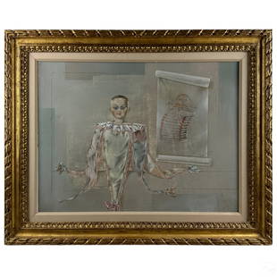 Hopkins Hensel 1921-1979 Surrealist Doll Painting: Stephen Hopkins Hensel (Stevie Hare) (American, 1921-1979). An original oil painting on canvas. Titled, "Muneca" ("Doll"). A Surrealist style life work painted in the Mid Century Modern style