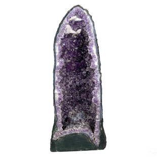 Natural Amethyst Crystal Cathedral Geode Specimen: A large natural deep purple crystal cathedral amethyst quartz geode mineral specimen. Emits a vibrant, positive energy, helping to balance the harmony in one's life, home, or office space.