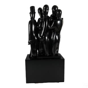 Jean Lambert Rucki La Foule Black Bronze Sculpture: A limited edition figural bronze art sculpture by Jean Lambert Rucki (French, 1888-1967). A posthumous bronze casting with black patina. Titled, "La Foule" ("The Crowd"). The work produced in Art