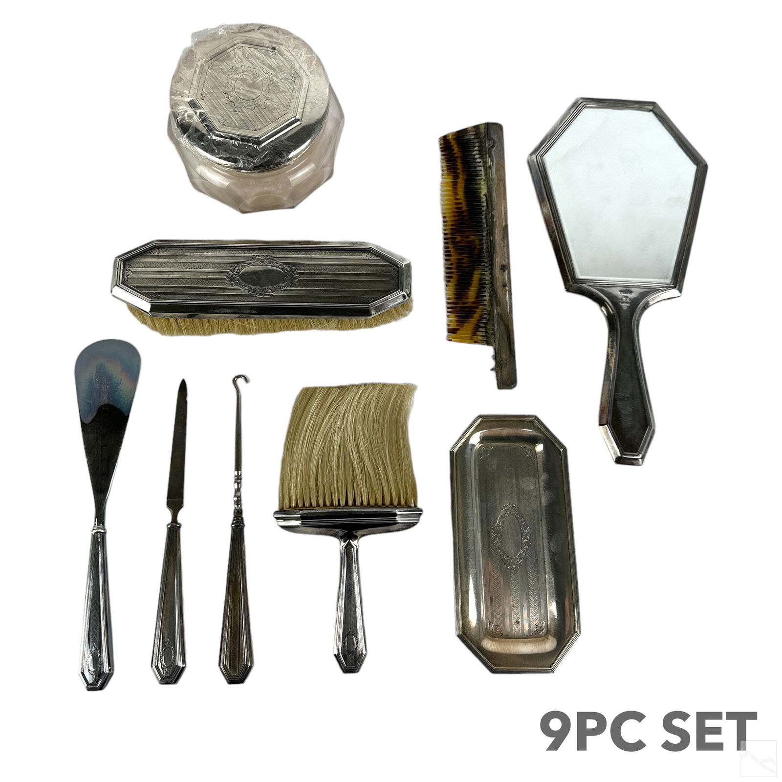 English Edwardian Antique Silver 9pc Dresser SET (1 of 6)