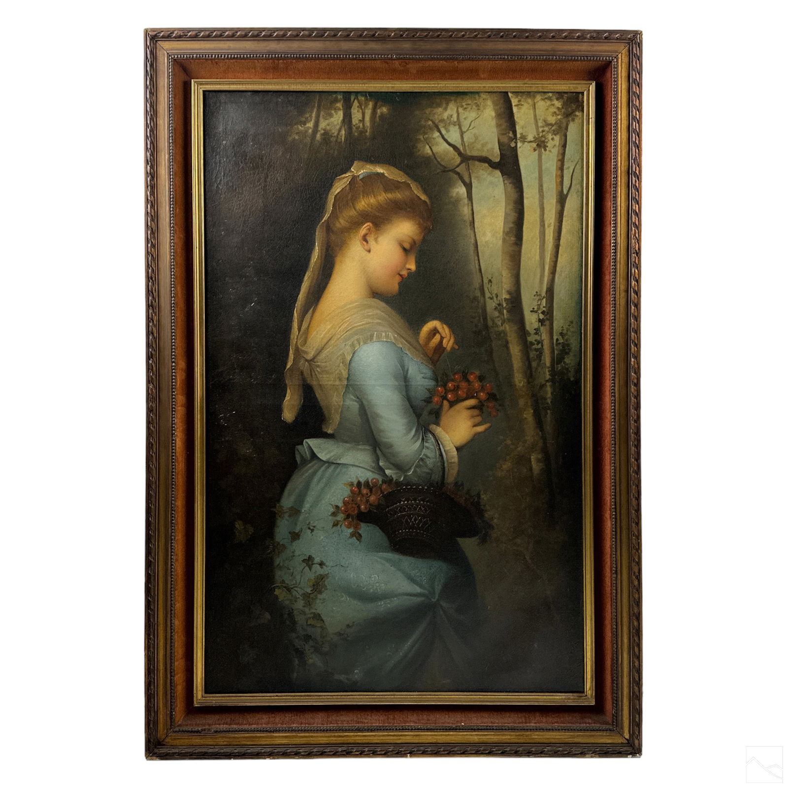 Antique Young Maiden Portrait Forest Oil Painting (1 of 5)