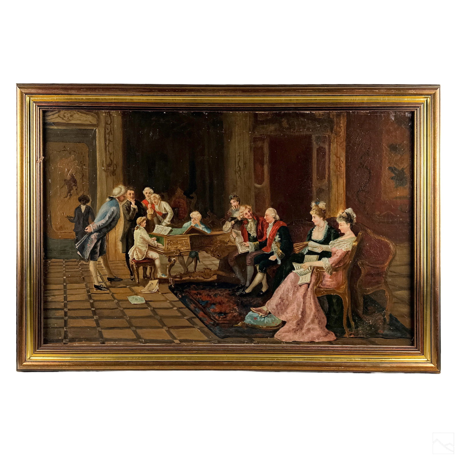 19C Antique Figural Mozart on Piano Salon Painting (1 of 5)